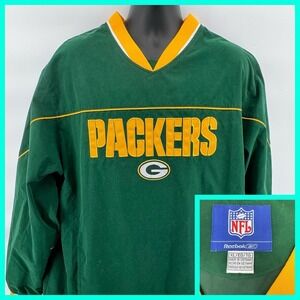 Vintage‎ Reebok NFL Green Bay Packers Pullover Lined Windbreaker Jacket Size XL